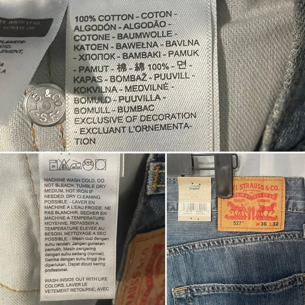 Levi's 527 Slim Fit Bootcut Jeans Men's 36x32 Blue Medium Wash Denim NEW